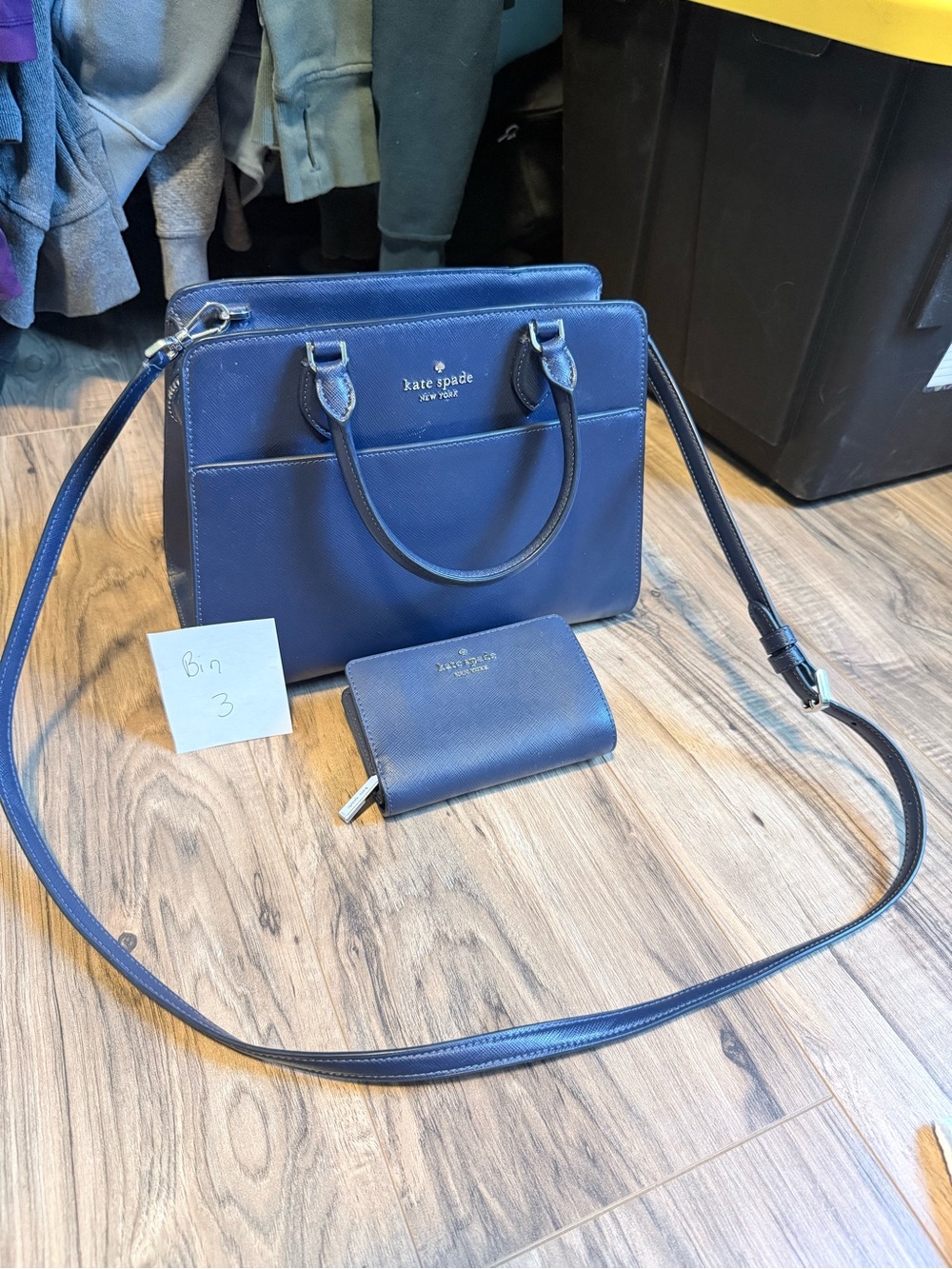 Kate Spade Navy Leather Satchel + Matching Zip Wallet | Gold Hardware